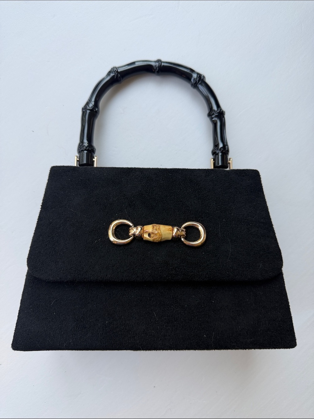 Black Suede Lulu Bag with Bamboo-Style Handle